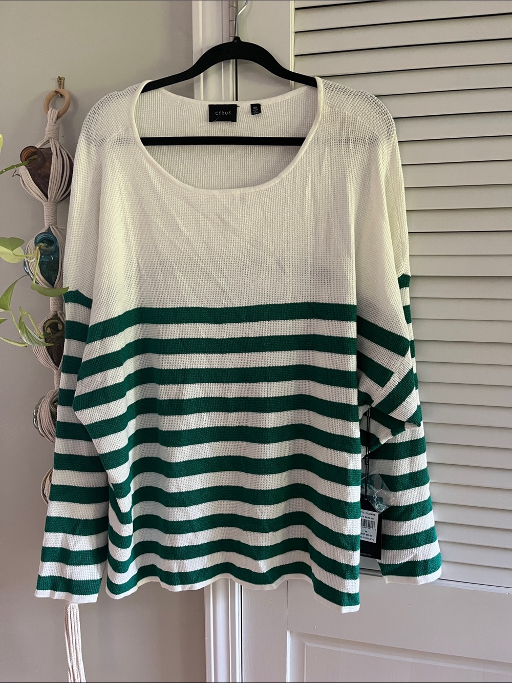 Cyrus White & Green Striped Knit Pullover